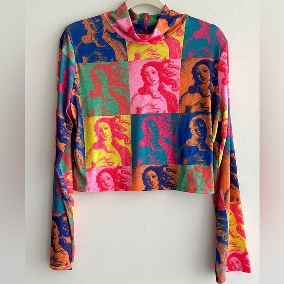 NASTY GAL Kitsch Postcard Mesh Cropped Top, Multicolored, Size 14, NWT - Picture 5 of 16